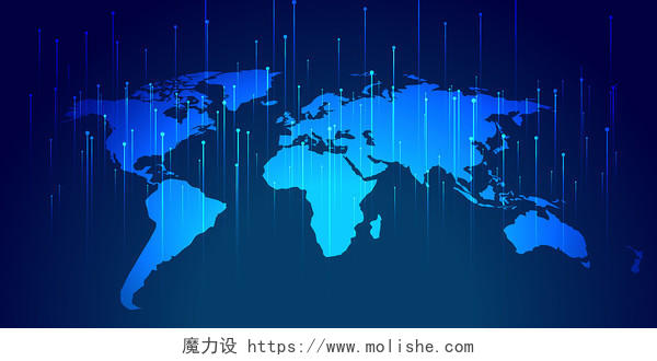 蓝色全球地图科技感企业年会展板背景